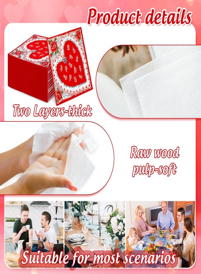 JarThenaAMCS مناديل ورقية عتيقة من JarThenaAMCS، 100 قطعة، بتصميم كلاسيكي لعيد الحب، للاستخدام مرة واحدة، باللون الأحمر، على شكل قلب ووردة، مثالية للغداء والعشاء، ولتزيين طاولات الحفلات. - Image 3